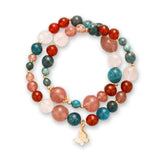 OZ Dunhuang Series MC1005 Double Strand Strawberry Quartz Bracelet - Blue Kyanite, Apatite & Red Agate - Vibrant Colorblock Gemstone Gift